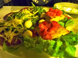 First Night's Dinner - Anitpasti, Salad, Bruschetta - Delicious!